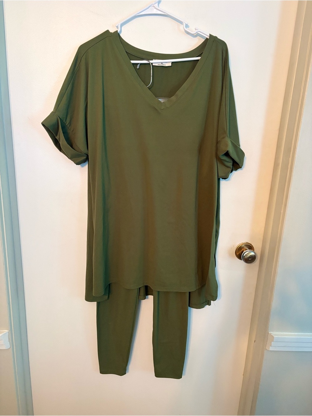 Zenana Outfitters Olive V-Neck Lounge Set